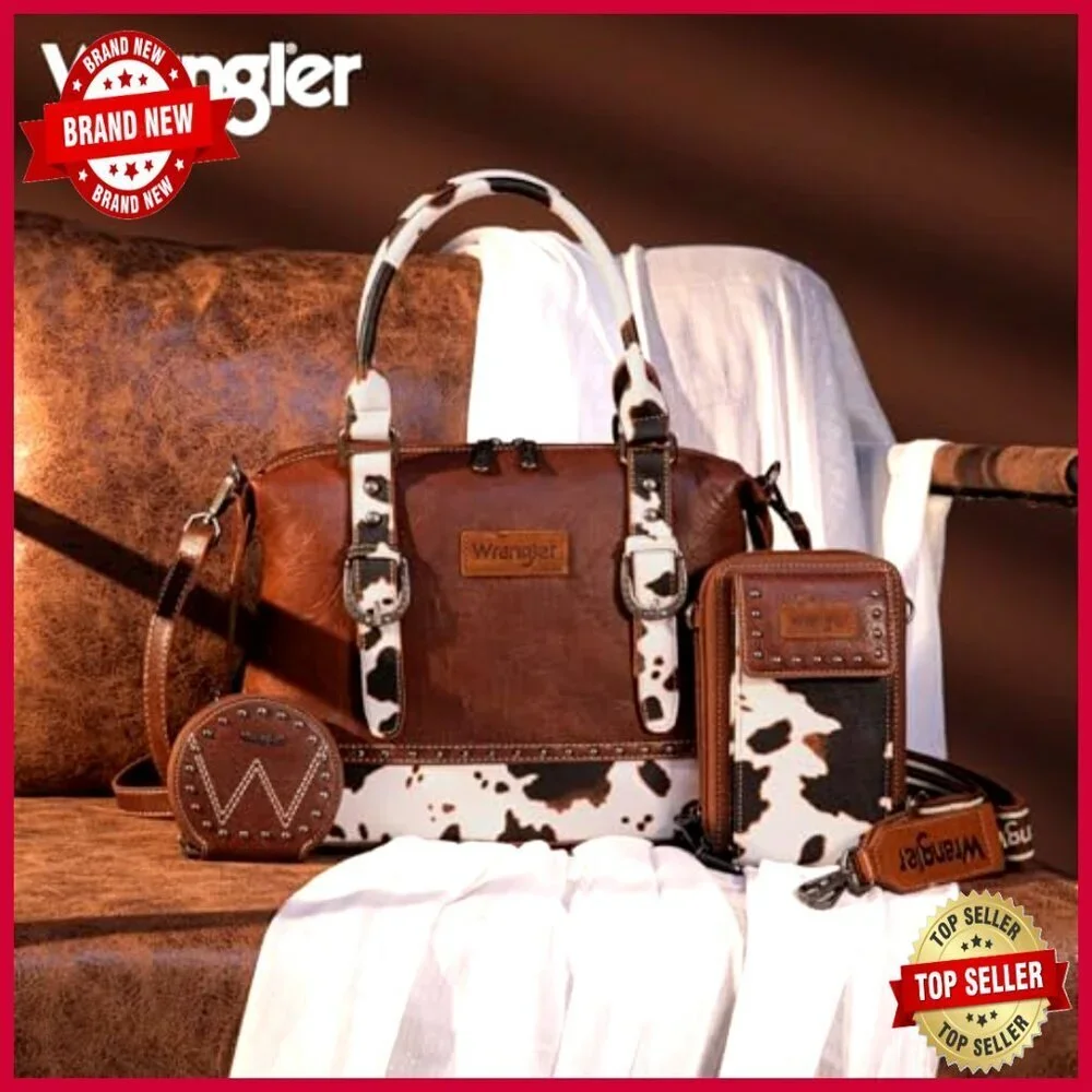 Leather Doctor Bag Set with Crossbody Strap, 3-Piece Satchel Purse